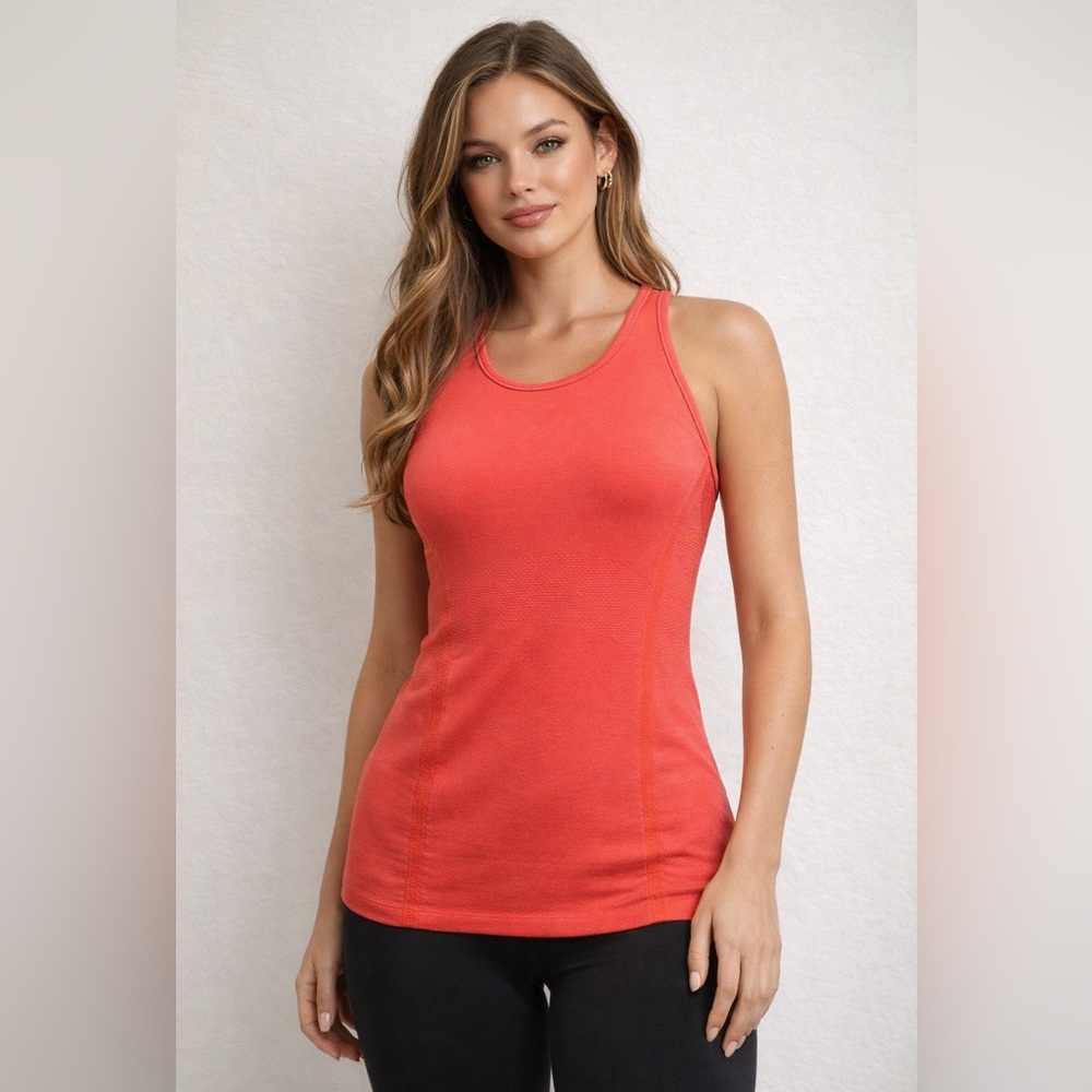 Athleta Seamless Athletic Tank Top XS Coral Orange Fitted Workout Yoga
